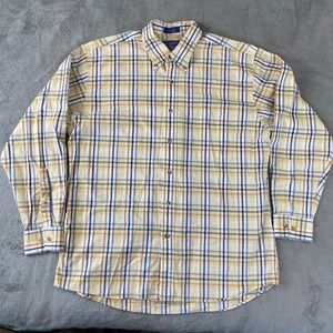 Pendleton Button Down Shirt Mens L Yellow Blue Plaid Cotton Long Sleeve Classic